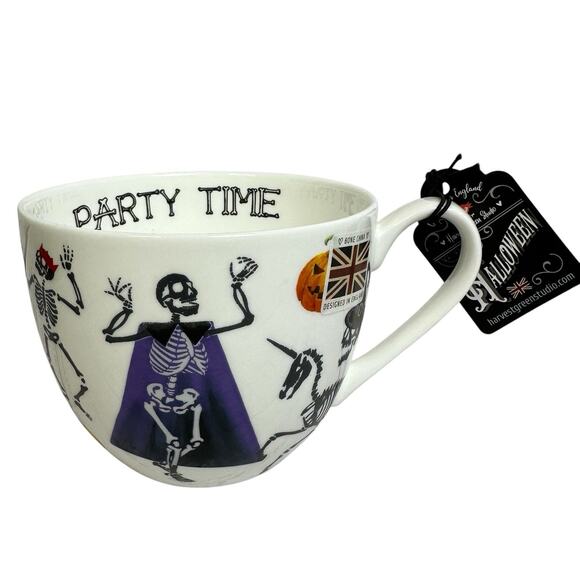 Harvest Green Studio Halloween Party Time Skeletons Bone China Coffee Tea Mug - Picture 1 of 5